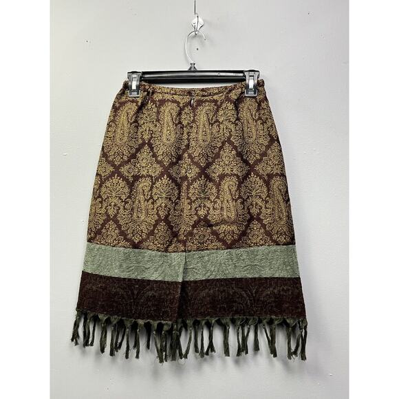 J. Jill Skirt Womens 2 Petite Brown Paisley Print Wool Blend Lined Pencil Tassel - Picture 2 of 8